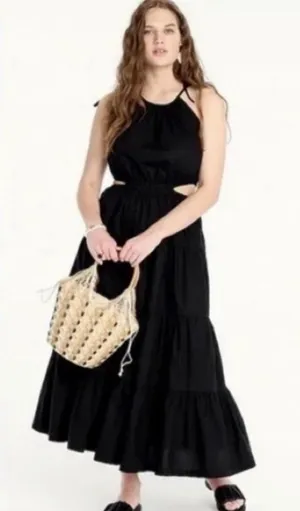 J.CREW HALTER MAXI DRESS, SIDE POCKETS, BLACK RUFFLES thumbnail 1