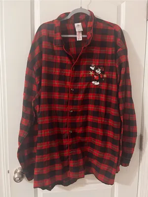 Disney Red and Black Plaid Pajama Button-Down with Mickey Embroidery thumbnail 1