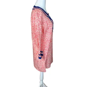 J. Crew Coral Navy Floral Crepe 100% Cotton V-neck 3/4 Sleeve Tunic‎ Medium EUC thumbnail 3