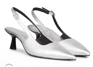 Saint G Leather Slingback Kitten Heel Cynara Silver Metallic Size 36 US 5.5 thumbnail 1