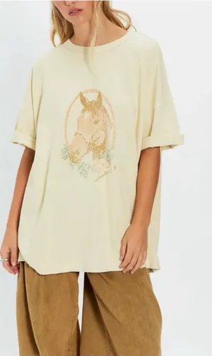 NWT Free People We The Free Farm Friends Tee - horse combo sand - Medium thumbnail 1