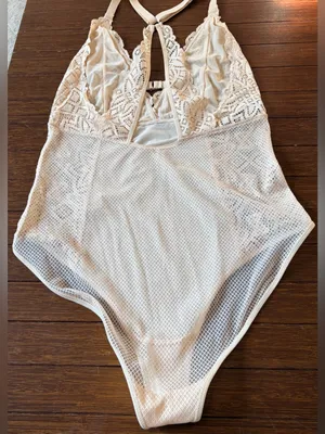 Aerie Lace Bodysuit in Nude Racer back tummy control size Medium M thumbnail 3
