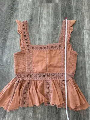 Free People rust orange lace trim boho tank top blouse medium thumbnail 5