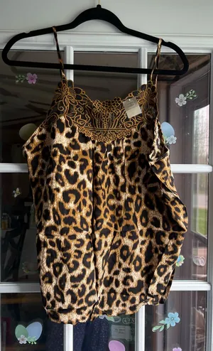 Maurices Leopard Print Lace-Trim Cami in Brown and Black thumbnail 1