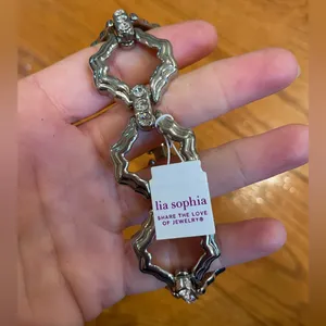 NWT Lia Sophia Stainless Steel & Crystal Spanish Tile Chain Bracelet thumbnail 2