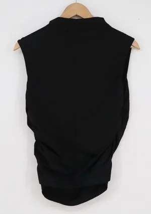 Black Mock Neck Sleeveless Asymmetrical Ruched Hem Top Minimalist Modern thumbnail 1