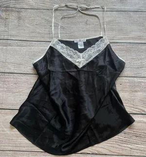 Linea Donatella Satin Lace Babydoll‎ Top Black Camisole Womens XL Pearls Fairy thumbnail 1