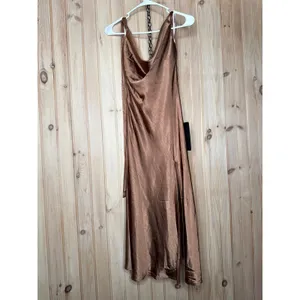 NWT Lulus Sophisticated Impression Brown Satin Backless Cowl Midi Dress Party XS thumbnail 2