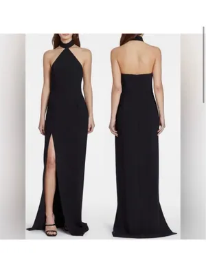 Amanda Uprichard Revolve Queen Halter Maxi Slit Gown In Black- Size Small thumbnail 2