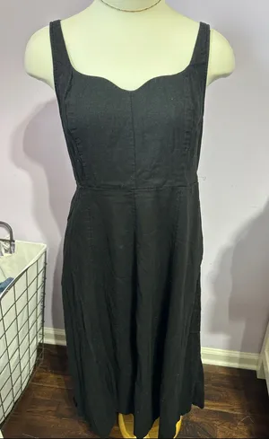 Old Navy Black Midi Dress with Sweetheart Square Neck thumbnail 1