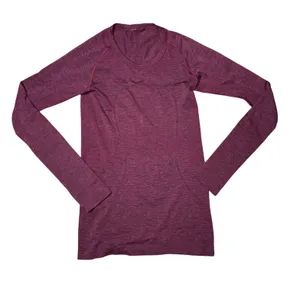 Lululemon Swiftly Tech Long Sleeve Women 4 Burgundy Good Thumbholes Heathered thumbnail 1