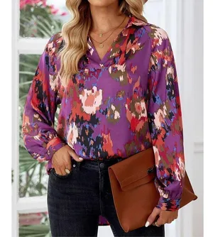 NEW Blouse Tops V Neck Lantern Long Sleeve Shirt M thumbnail 2