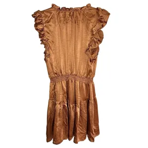 NWT Steve Madden Prairie Dreams Mini‎ Dress Apricot Satin Ruffle Smocked Small S thumbnail 4