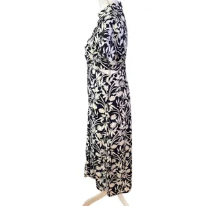 Old Navy Size S Floral Print Midi Shirt Dress Side Cutouts Tropical Beach thumbnail 2