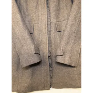 Banana Republic Brown Italian‎ Fabric Ruffle Trim Funnel Neck Wool Coat Womens M thumbnail 10
