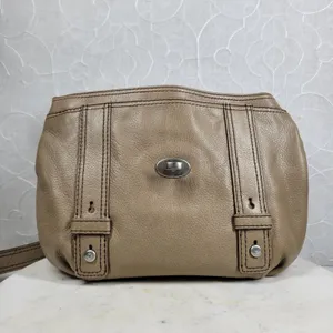 Fossil Maddox Leather Saddle Bag Taupe Tan Shoulder Turn Lock Flap Crossbody Y2K thumbnail 6
