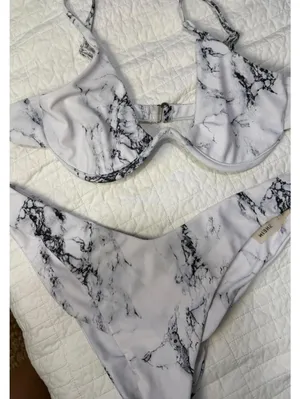 Size L Black and White Marble Print Bikini Swimsuit SHEIN thumbnail 1