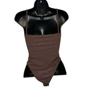 NWT PrettyLittleThing Chocolate Brown Ruched One Piece Swimsuit Size‎ 2 V Neck thumbnail 2