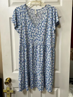 mts Light Blue Floral V-Neck Mini Dress thumbnail 2