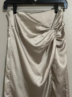 Abercrombie & Fitch Neutral Knotted Satin Side Slit Midi Skirt Womens Size Small thumbnail 2