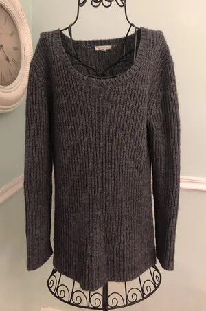 Garnet Hill Sweater Small S Gray GreyCrew Neck Cable Knit‎ Jumper thumbnail 1