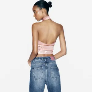Zara Metallic Pink Halter Tank Top thumbnail 5
