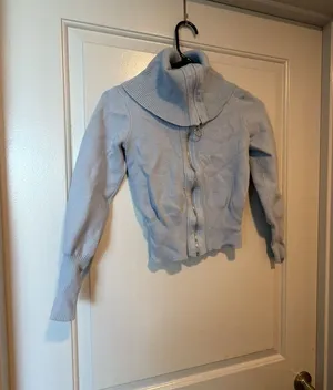 Magaschoni Light Blue Full Zip Ribbed Turtleneck Sweater thumbnail 1