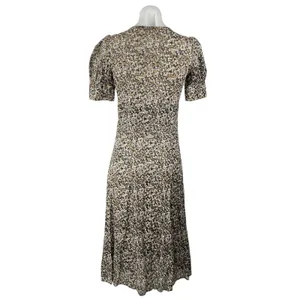 Michael Kors Floral Short Puff Sleeve Midi Button Down A-Line Shirt Dress Sz XS thumbnail 2