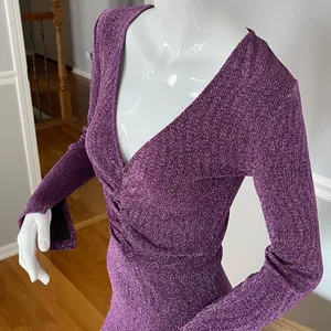 Gina Tricot Purple Long Sleeve Midi Dress Women’s Size XS Glitter Knit thumbnail 2
