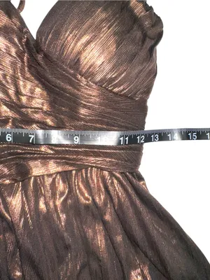 Retrofete Waldorf Lame Brown Metallic Evening Gown Side Slit Maxi Dress SMALL thumbnail 7