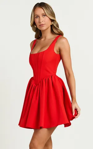 New Showpo Aimee Mini Dress Scoop Neck Corset Gathered Dress Medium MSRP $129 thumbnail 5