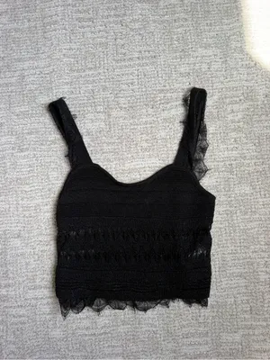 Zara Black Lace-Trim Knit Cowl Tank thumbnail 3