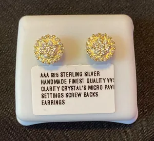 925 Sterling silver CZ earrings Screw backs thumbnail 1