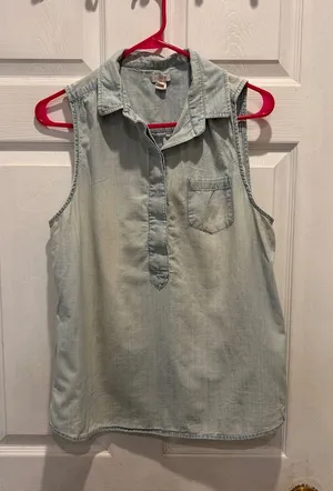 J.Crew Womens Sleeveless Chambray Popover Shirt Light Wash Blue‎ Cotton 14 Denim thumbnail 1