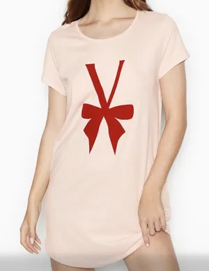 Victoria’s Secret Short Sleeve Night Shirt Light Pink With Red Velour Bow Sz XL thumbnail 1
