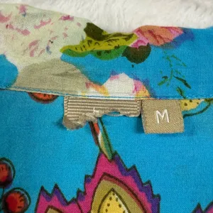 Floral‎ M Blue Print 100% Cotton Pajama Top Short Sleeve Pearl Button India Boho thumbnail 6