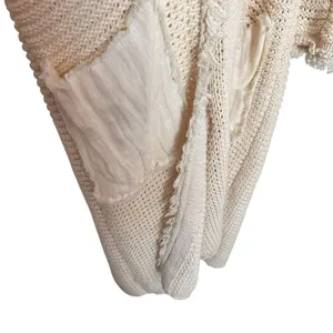 Free People Wouldn't Knit Be Nice L LongLine Ivory open front Cardigan thumbnail 8
