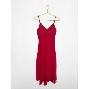 Vintage Y2K Red Beaded Asymmetrical Hem Midi Dress Medium Fairy Whimsigoth 90s thumbnail 3