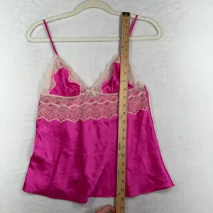 Victorias Secret M Babydoll Camisole Pink Lace Trim Satin Bow Y2K Coquette Silky thumbnail 9