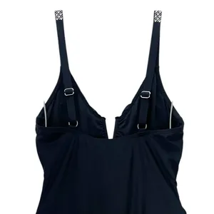 NWT Cupshe Reverie Land V Wire One Piece Swimsuit Medium Black Rhinestone Strap thumbnail 6