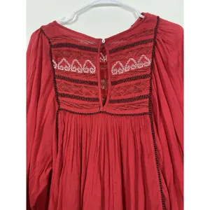 Free People Red Boho Embroidered Lace Peasant Top Women’s Size S/p thumbnail 7