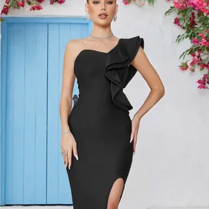NWT HOUSTIL‎ Ruffles One Shoulder Dress Split Bodycon Bandage Dress Sz Small thumbnail 4