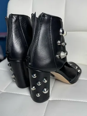 Fabrizio Chini Black Leather Studded Peep Toe Ankle Booties Made in Italy thumbnail 5