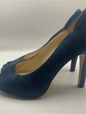 Nine West navy blue suede leather peep toe pumps heels retro business 9 thumbnail 5