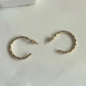 3/$20 Gold Tone Thin Circular Twisted Hoop Stud Earrings 1.5” Pierced thumbnail 2