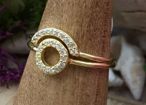 14k Gold Sterling Silver CZ Open Circle Ring Set Size 7 thumbnail 1