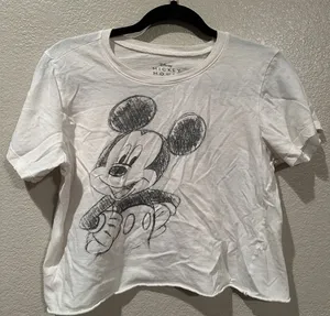 Disney Mickey Mouse sketch hi and bye raw hem cropped tee sz L thumbnail 1