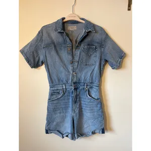 Hudson Sz 28 Denim Blue Jean Short Sleeve Button Front Romper thumbnail 3