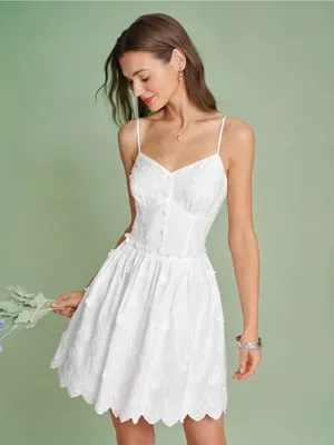 Rihoas White Floral Embroidery Slip Mini Dress thumbnail 2