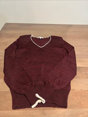 Reiss Brown V-Neck Sweater with White Trim Sz S thumbnail 3